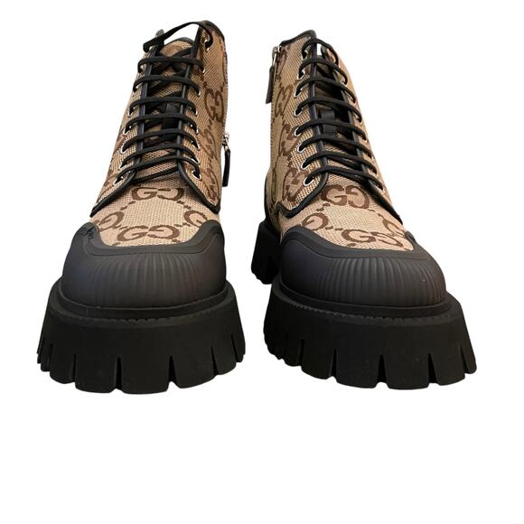 GUCCI Men's Maxi GG Supreme Canvas Combat Ankle Boots Camel Brown Sz 11.5  US 12 - Picture 6 of 16